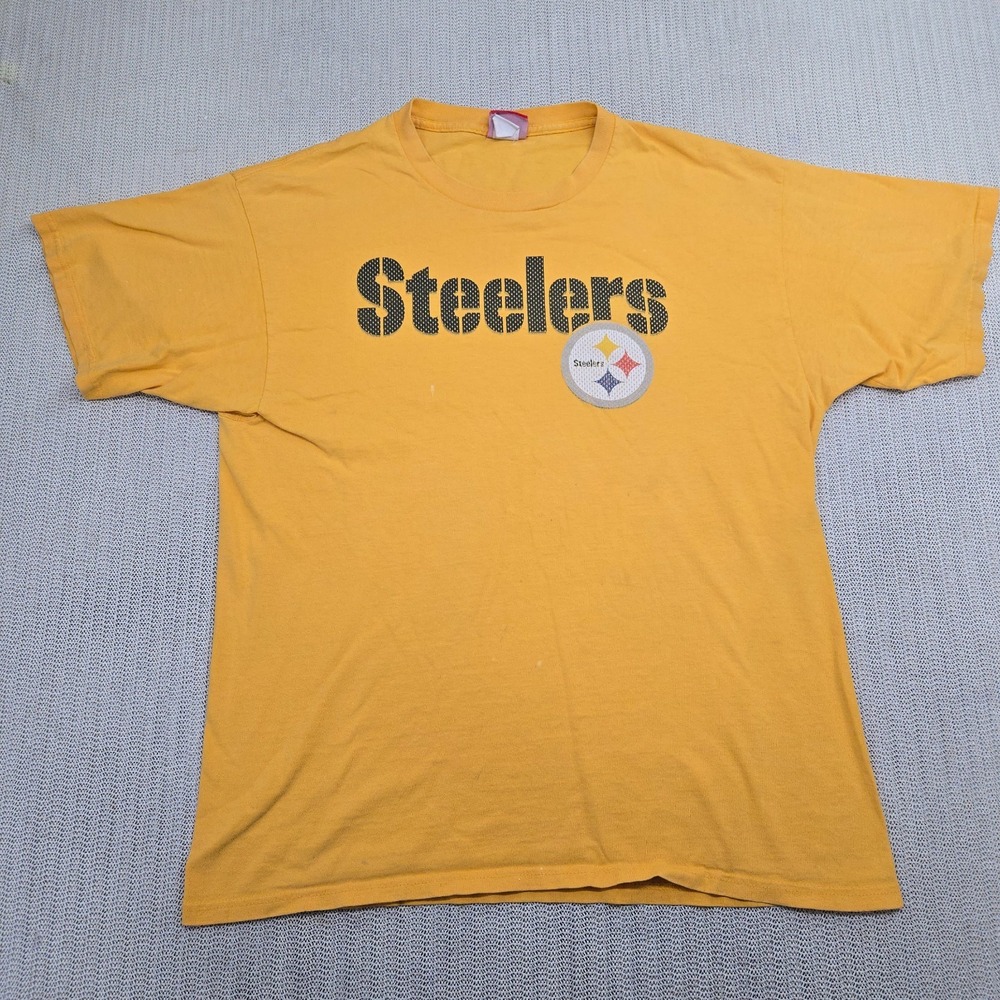 Pittsburgh Steelers Shirt Mens Large Yellow NFL Apparel Football Short Sleeve